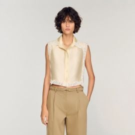 SANDRO Cropped Shirt With Lace Details | Neutrals | FARFETCH at Farfetch